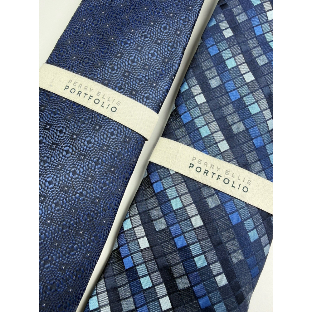 Perry Ellis Neck Tie Lot of 2 Shades of Blue Navy New
